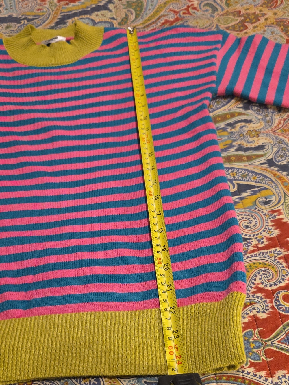 Womens Zeagoo Medium Colorblock Ribbed Crewneck Sweater in Yellow, Teal & Pink - Picture 6 of 9